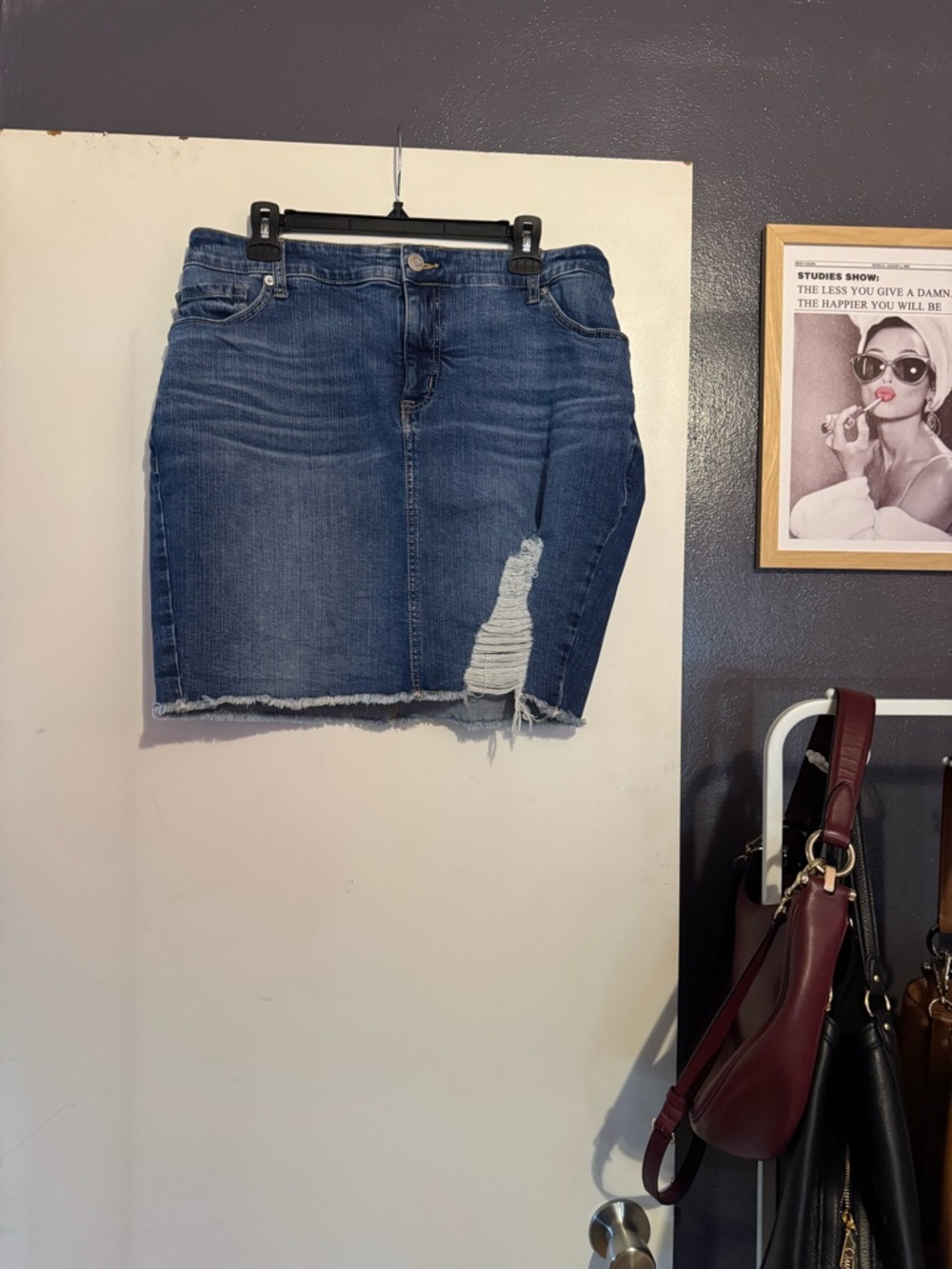 Torrid Dark Blue Distressed Denim Mini Skirt - Picture 2 of 5